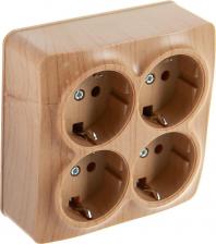 Розетка Ionich Четырехместная розетка с/з сосна квадрат 1459