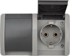 Розетка Kranz Двойная накладная розетка INDUSTRIAL, горизонтальный блок, IP54, с заземлением, о/у, серая KR-78-0613