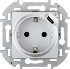 Розетка Legrand INSPIRIA Алюминий Розетка 2К+З 16А 250В со встроенным ЗУ USB C 1.5А 5В