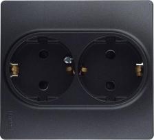 Розетка Legrand Розетка 2-м СП Etika защитные шторки, с заземлением, авт. в сборе антрацит Leg1066