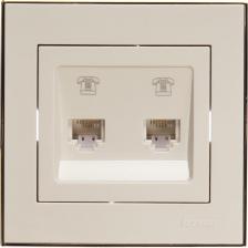 Розетка Lezard Двойная телефонная розетка RAIN евро белый с бок. вст. золото 703-0226-138