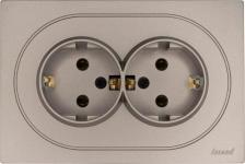 Розетка Lezard Розетка двойная OSEN с заземлением, ПБТ, титан 743-3700-127B