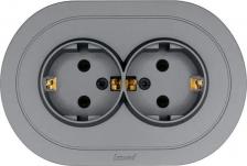 Розетка Lezard Розетка двойная встраиваемая Osen с заземлением круглая цвет серый