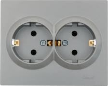 Розетка Lezard Розетка двойная встраиваемая Vesna 742-3500-127B с заземлением цвет платина