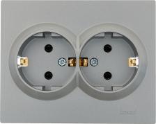 Розетка Lezard Розетка двойная встраиваемая Vesna 742-3500-127B с заземлением цвет платина