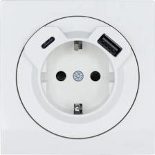 Розетка Lezard Розетка OSEN с заземлением, TC + USB разъем, белая 743-0288-181TC