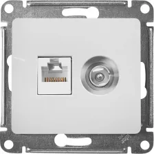 Розетка Schneider Розетка компьютерная + телевизионная 2-м Glossa RJ45 кат.5E + TV механизм бел. SchE GSL000189