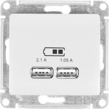 Розетка Schneider Розетка USB GLOSSA A+A, 5В/2,1 А, 2х5В/1,05 А, механизм, молочный