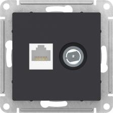 Розетка Schneider SE AtlasDesign Карбон Розетка двойная комп+ТВ, RJ45+TV, кат.5E, механизм