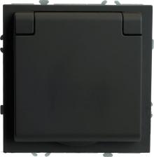 Розетка Stekker Розетка 1-местная с крышкой с защ. штор с/з, 250В, 16А, серия Эмили, RST16-5112-05, черный уголь, soft touch, цена за 1 шт