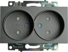 Розетка Stekker Розетка 2-местная с защитной шторкой б/з, 250В, 10А, серия Катрин, графит, GLS10-7113-06, цена за 1 шт