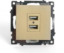 Розетка Stekker Розетка 2-местная USB, 250В, 2,1А, серия Катрин, золото, GLS10-7115-08, цена за 1 шт