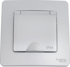Розетка Systeme Electric Розетка Blanca скрытая установка Алюминий с заземлением IP44 со шторками,16А, с крышкой, 250В BLNRS441113