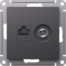 Розетка Systeme Electric Розетка двойная AtlasDesign ТВ + компьютерная RJ45 кат. 5Е базальт SE ATN001489