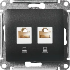 Розетка Systeme Electric Розетка SCHNEIDER ELECTRIC GLOSSA двойная компьютерная RJ45+RJ45, кат.5E, механизм, антрацит