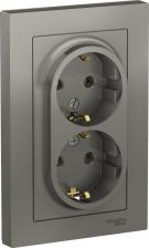 Розетка Systeme Electric Розетка SE AtlasDesign Сталь с/з двойная, 16А, в сборе