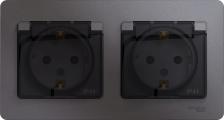 Розетка Systeme Electric Розетка SE Glossa Графит 2-ая с/з, со шторками, в сборе, IP44