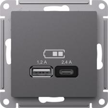 Розетка Systeme Electric Розетка USB AtlasDesign встраиваемая базальт USB-A/ Type-C (ATN001439)