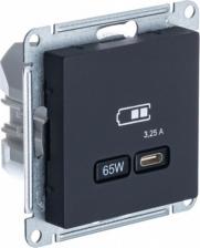 Розетка Systeme Electric Розетка USB AtlasDesign встраиваемая карбон USB-A/ Type-C (ATN001027)