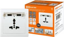 Розетка TDM Electric Блок мультифункциональный Сенеж 1 2П 10А 250В + 2 USВ-порта для зарядки 5В 2,1А белый, цена за 1 шт