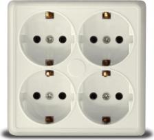 Розетка Универсал Розетка Олимп ОУ, 4-местная, квадрат, земля, бежевый, 1171