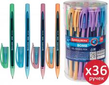 Ручка Brauberg Ручка масляная BOMB GT Pastel, комплект 36 штук, синяя, прорезин. корпус ассорти, 880412