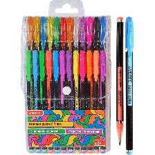 Ручка deVente Набор ручек гелевых 24шт Neon Black 1мм, неон, с блестками