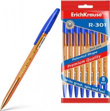 Ручка Erich Krause Набор ручек шариковых R-301 Amber Stick, 8 штук, узел 0.7 мм, черн