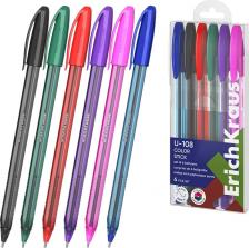 Ручка Erich Krause Набор ручек шариковых, U-108 Stick Color игольчатый узел 1.0 мм, 6 штук, цвет микс