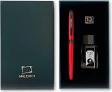 Ручка Малевичъ Ручка перьевая 196428 с конвертером, черными чернилами и значком, красный