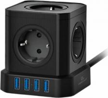 Сетевой фильтр Cablexpert Сетевой фильтр Tower 5 розеток 10А 4хUSB 3.1А 2 метра уровень защиты 4+ черный
