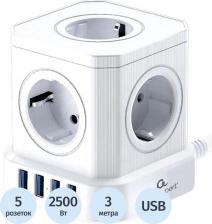 Сетевой фильтр Cablexpert Сетевой фильтр Tower на 5 розеток 3 метра + 4 USB (TWR-5-U4-W-3)