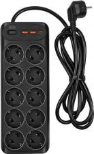 Сетевой фильтр PowerCom Сетевой фильтр SP-10 USB2A1СB 1.8м, 1.8м, черный [sp-10 usb2a1сb 1,8м]