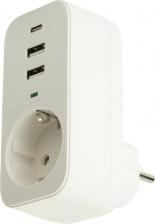 Сетевой фильтр Stekker Сетевой фильтр 1-местный с/з, 250В, 16А, 2USB+1Type-C 2,4 A, серия Nova, HM81-11-1, белый, цена за 1 шт