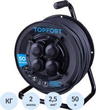 Сетевой фильтр TopFort катушка Удлинитель на катушке пластик КГ 2x2.5 кв.мм. 50 м 16 А 3500 Вт IP44 без заземления 4 розетки