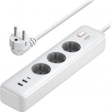 Сетевой фильтр UGreen Сетевой фильтр CD286, 3-розетки, 2xUSB, 1xUSB Type-C, 2 м, белый