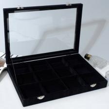 Шкатулка Queen Fair Подставка для украшений "Шкатулка" 12 ячеек, стеклянная крышка, цвет чёрный 7446626