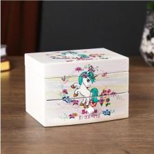 Шкатулка Сима-Ленд Шкатулка дерево комод 1 ящик музыкальная "Единорог с подсолнухами" 9х10х13 см 4768138