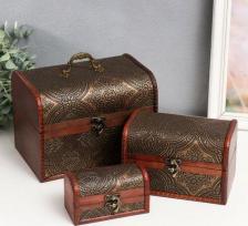 Шкатулка Сима-Ленд Шкатулка дерево сундук"Золотой орнамент" н-р 3 шт 7,5х12х6,5 11,5х17х10,5 16,5х22,5х15,5 см 3907727