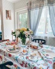 Скатерть Guten Morgen Набор кухонный, Рогожка, Цветы, Скатерть+салфетки, 140х150 см, 40х40 см