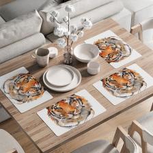 Скатерть JoyArty Комплект тканевых салфеток, плейсматов с закругленными краями с рисунком "Портрет тигра" для сервировки стола 46x30 см, 4шт