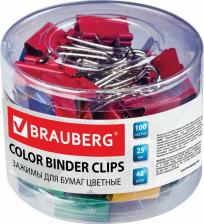 Скрепка/кнопка/скоба Brauberg Зажимы для бумаг, КОМПЛЕКТ 48 шт., 25 мм, на 100 листов, цветные, в пластиковом цилиндре, 221128