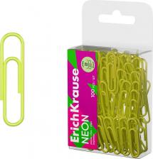 Скрепка/кнопка/скоба Erich Krause Скрепки металлические с виниловым покрытием "Neon", 28 мм, желтый, 100 штук