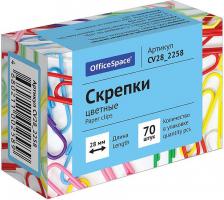 Скрепка/кнопка/скоба OfficeSpace Скрепки 28мм, 70шт., цветные, карт. упаковка