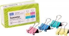 Скрепка/кнопка/скоба OfficeSpace Зажимы для бумаг, 15 мм, 12 штук, цветные