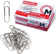 Скрепка/кнопка/скоба ОфисМаг Скрепки, 28 мм, никелированные, 100 шт в картонной коробке, Россия, 222094