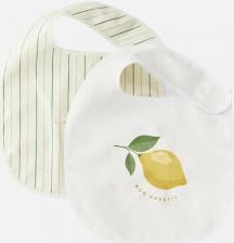 Нагрудник Happy Baby 16018, Нагрудник для кормления, слюнявчик для новорожденных, на липучке, набор из 2 фартуков, желтый и белый