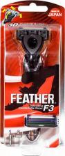 Средство для бритья Feather Станок для бритья мужской F3, 3 лезвия, защита от порезов, плавающая головка, 2 сменные кассеты