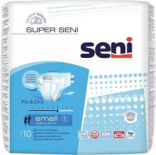 Подгузники/впитывающие трусы Seni Впитывающие подгузники Super Small, 1 размер, 55-80см, 10шт