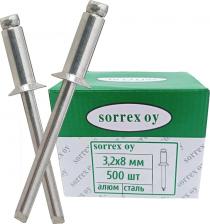 Строительная заклепка Sorrex Вытяжная заклепка 3,2х8, алюминий/сталь потайной бортик- это крепёжное изделие, состоящее из двух частей: полой трубки с буртиком с одной стороны и